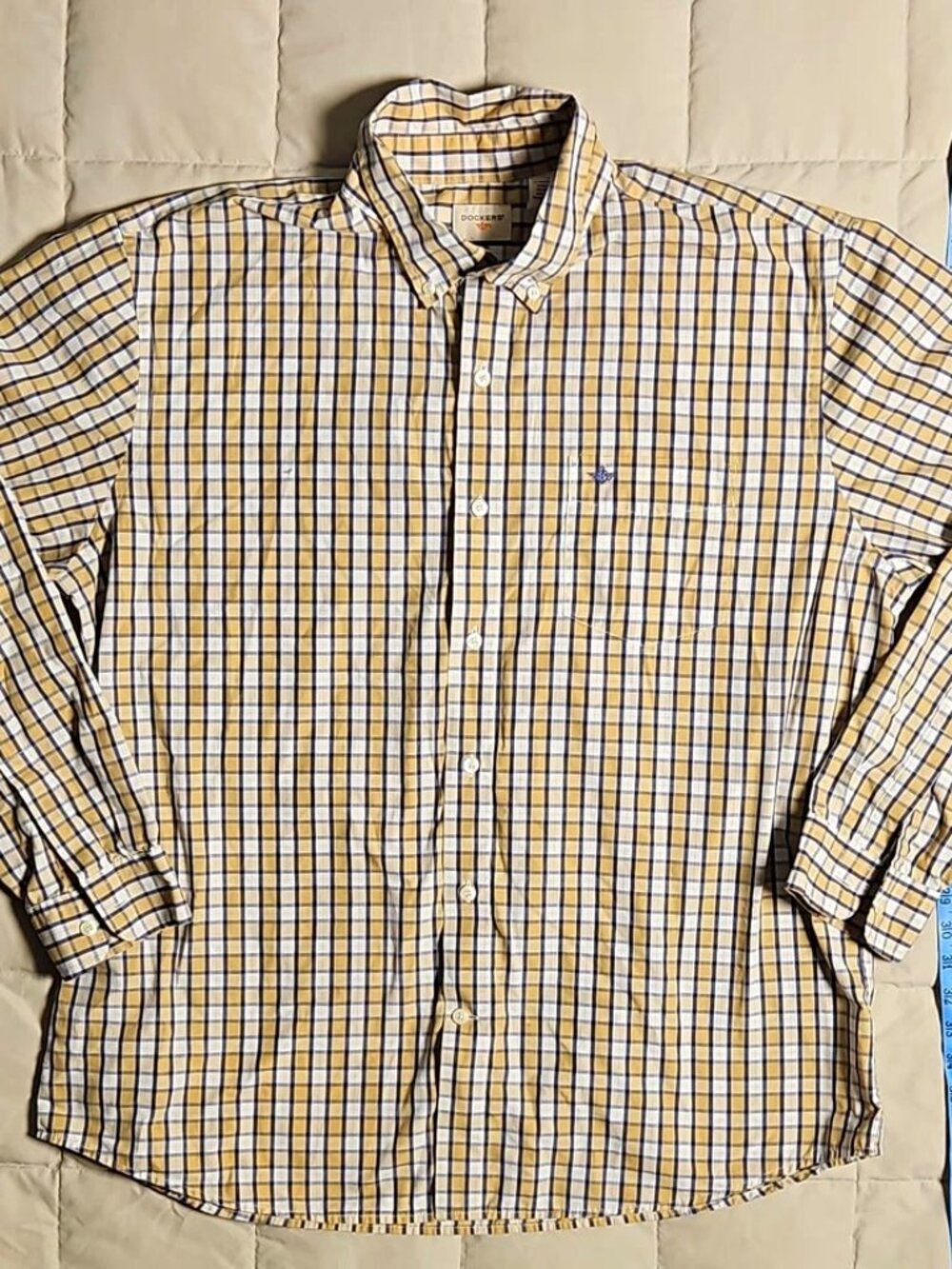 Dockers Men's Plaid Button-Down Shirt – Beige/Blue, Size XL